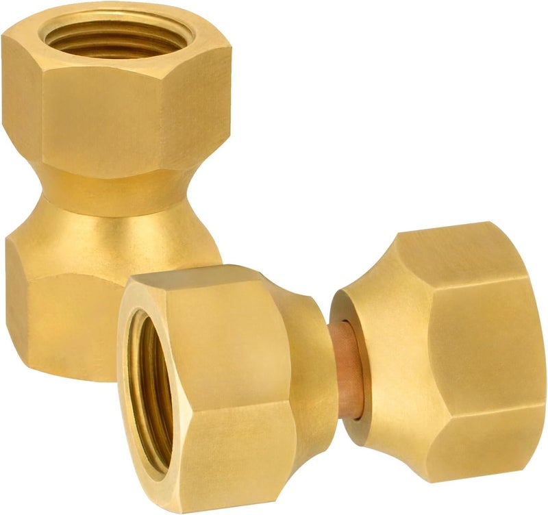 worldwhere 2 PCS Brass 3/8" Female X 3/8" Female Double Flare Swivel Brass Adapter,Female Swivel Nut,Flare Tube Fitting,Valve Connector - Image 1